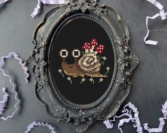 Snail & Mushroom Cross Stitch Pattern: Cottagecore Goblincore (PDF Pattern)
