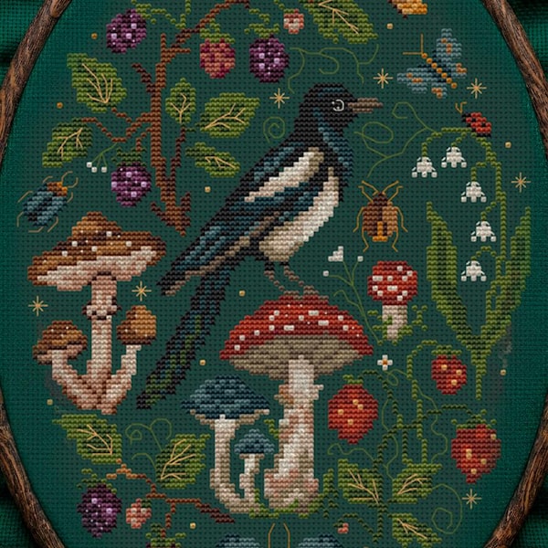 Bird Cross Stitch Pattern, easy, modern, counted, embroidery design, instant download, pdf chart, beginner, cottagecore decor, gothic