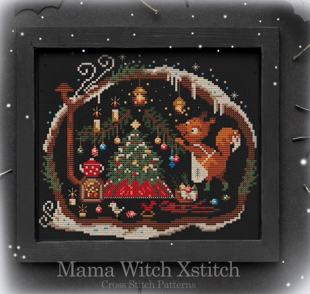 Christmas Squirrel Cross Stitch Pattern: Winter Santa Ornament (PDF ...