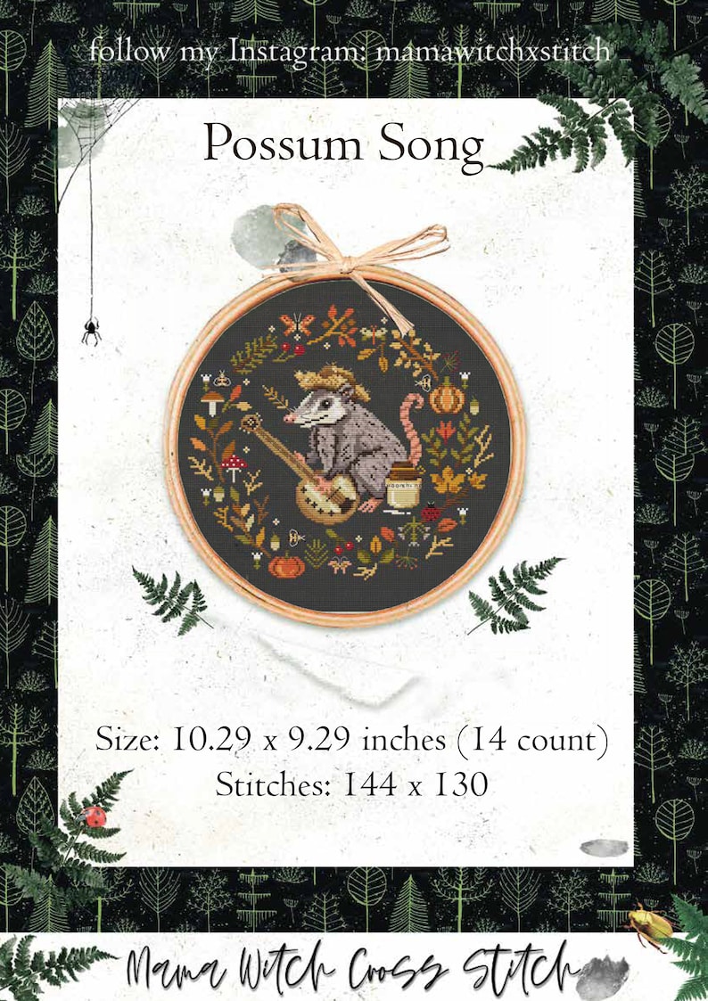Possum Cross Stitch Pattern Opossum Cross Stitch Fall Cross - Etsy