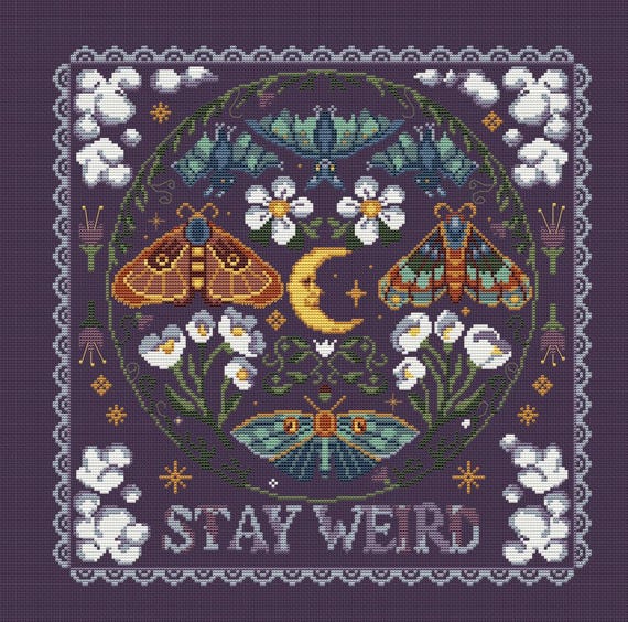 Moth Cross Stitch Pattern, altar decor, witchy cross stitch, bat cross stitch pattern, whimsical cross stitch, digital download