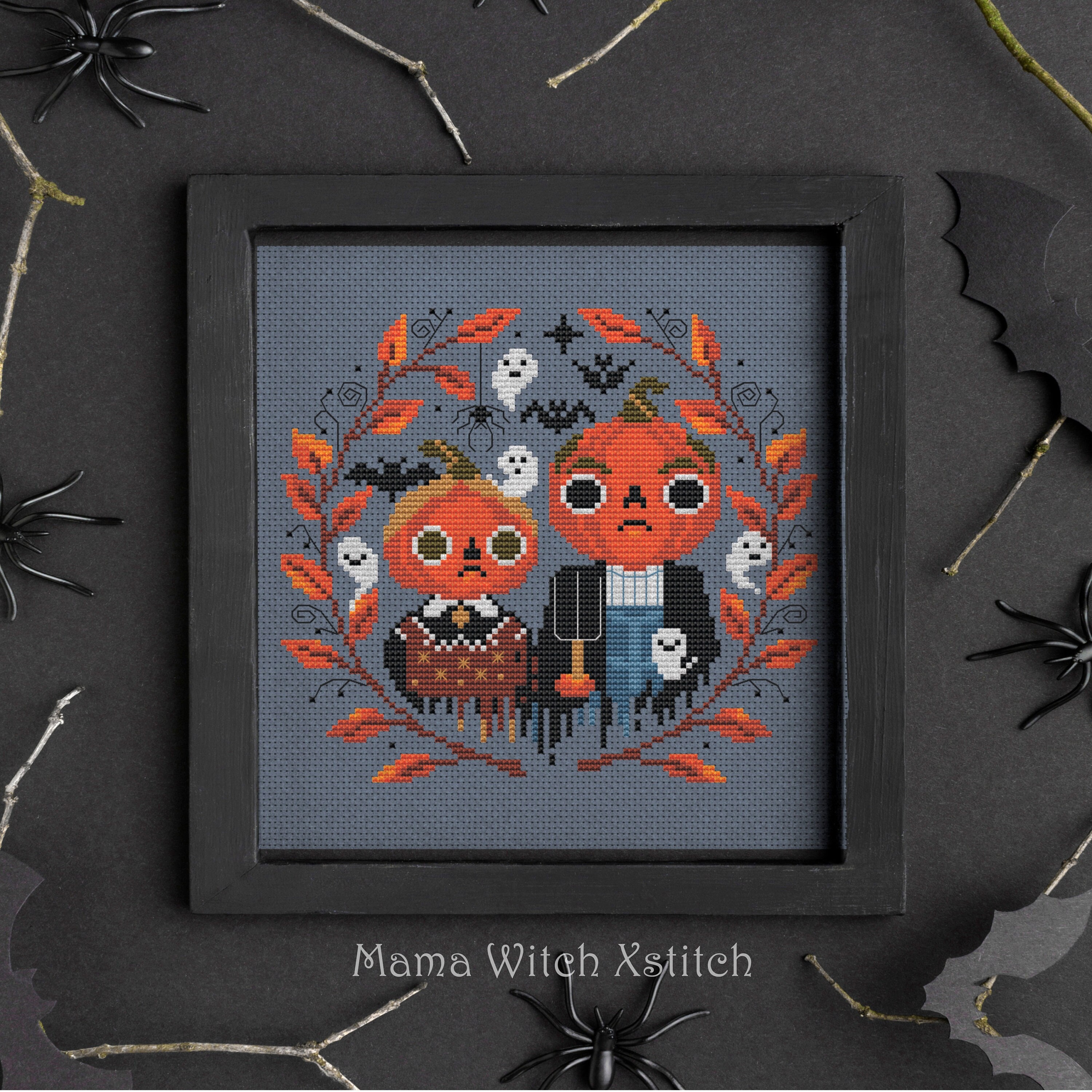 Pumpkin Skeleton Cross Stitch Pattern: Spooky Witch Embroidery (PDF Pattern)