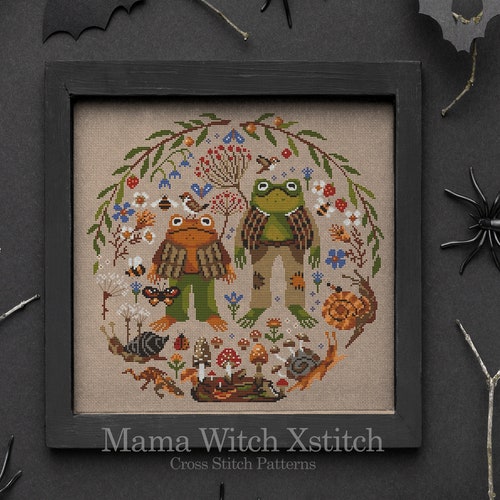 Frog Cross Stitch Pattern: Goblincore Cottagecore Embroidery (PDF
