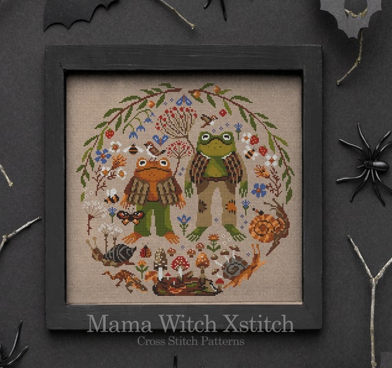 Frog Cross Stitch Pattern: Goblincore Cottagecore Embroidery (PDF