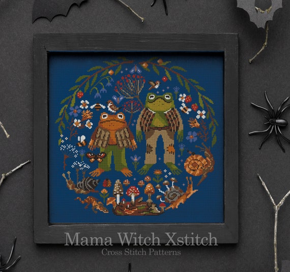 Frog Cross Stitch Pattern: Goblincore Cottagecore Embroidery (PDF