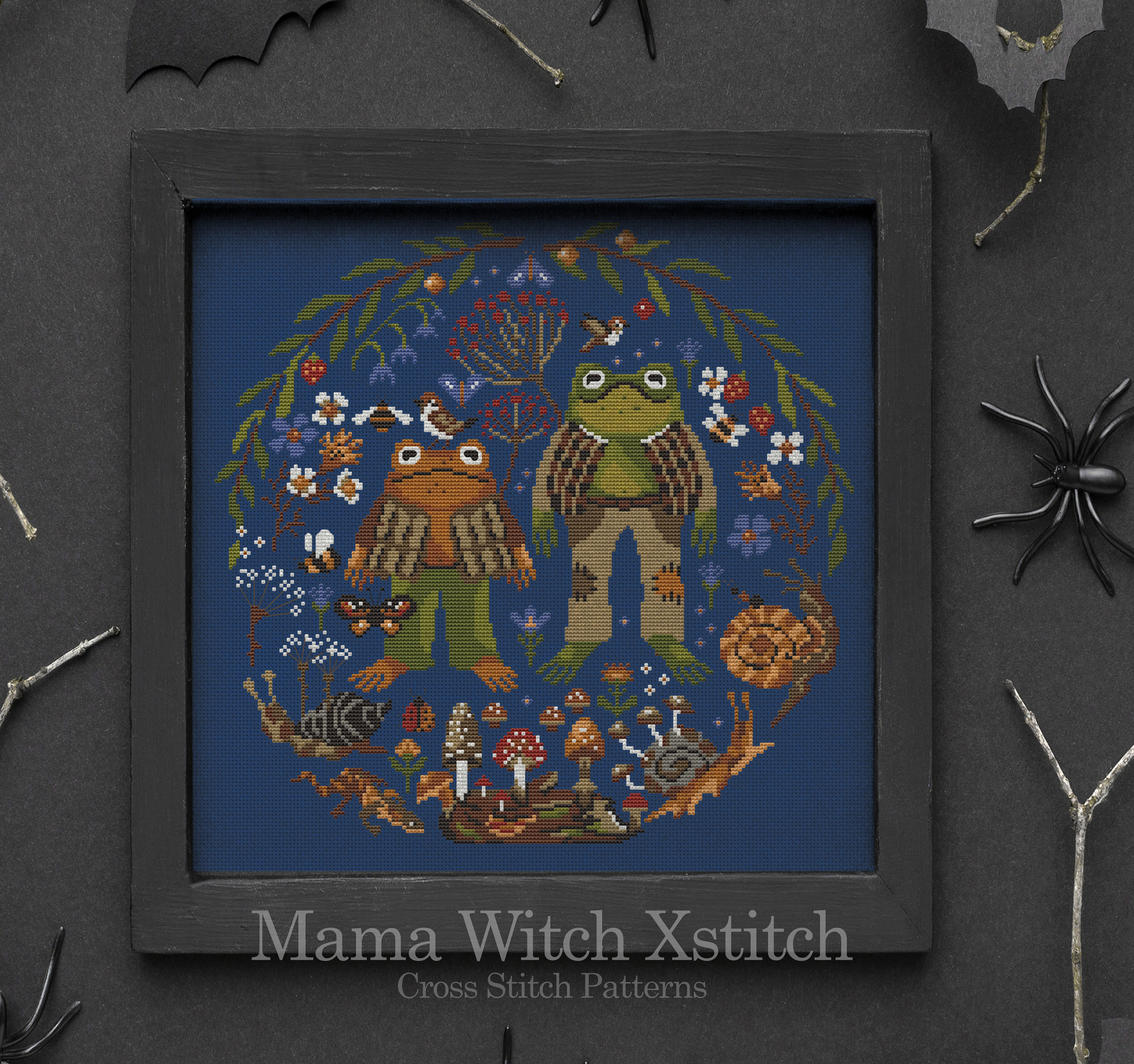 Frog Cross Stitch Pattern: Goblincore Cottagecore Embroidery (PDF