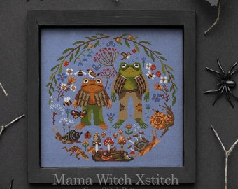 Frog Cross Stitch Pattern: Goblincore Cottagecore Embroidery (PDF