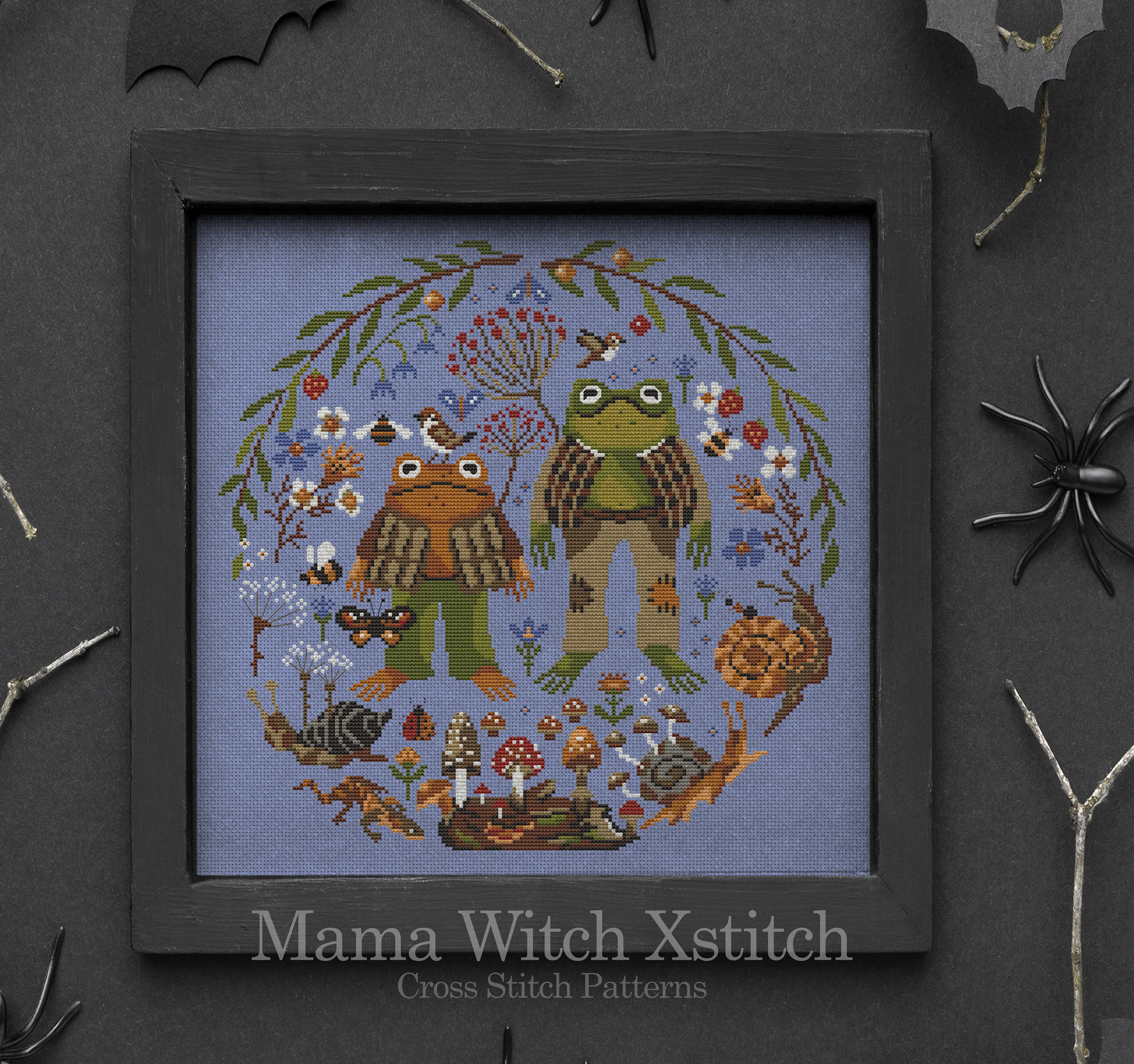 Frog Cross Stitch Pattern: Goblincore Cottagecore Embroidery (PDF