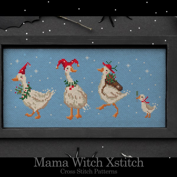 NORMAL Christmas Goose cross stitch pattern ONLY, Santa Claus, Ornament, Winter Sampler, Modern festive instant download Folk Art Primitives