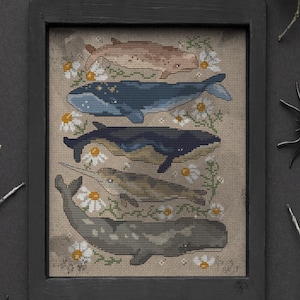 Patrón de punto de cruz de ballena, carta de colores de criaturas marinas, muestra de bordado del océano, punto de aguja simple de pulpo, punto de cruz de marina