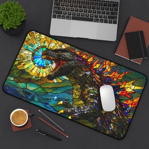 godzilla inspired, kaiju, t-rex, dinosaur, mouse pad, desk mat, tcg playmat