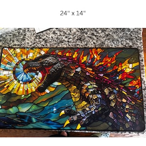 godzilla inspired, kaiju, t-rex, dinosaur, mouse pad, desk mat, tcg playmat
