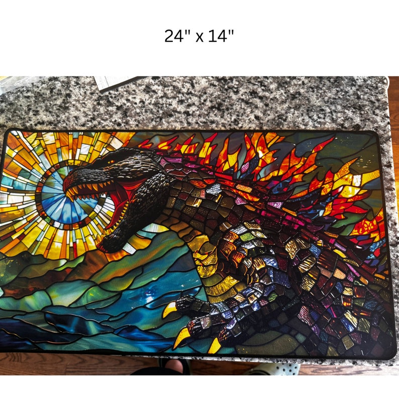godzilla inspired, kaiju, t-rex, dinosaur, mouse pad, desk mat, tcg playmat