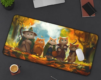 Cat Fellowship Mouse Pad, Cute Desk Mat, Fantasy Trading Card Game Play Mat