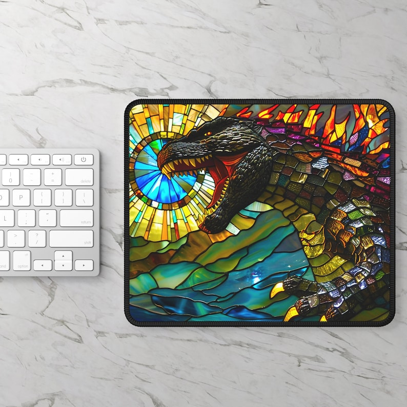 godzilla inspired, kaiju, t-rex, dinosaur, mouse pad, desk mat, tcg playmat