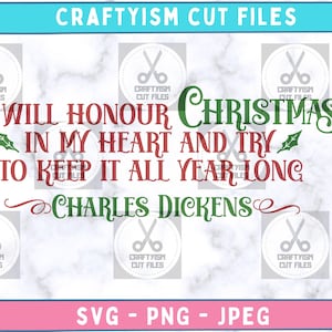 Canto natalizio SVG, citazione natalizia SVG, citazione di libri SVG, Clipart natalizia tradizionale, file di taglio per Cricut Silhouette, arte di Charles Dickens