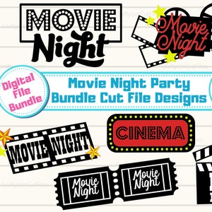 Film Party SVG Bundle, Kino Zeichen SVG, Zu Hause Film Nacht SVG, Film Party Dekor, Retro Theater Clipart, Schnittdatei für Cricut Silhouette
