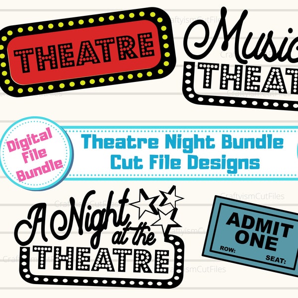 Theatre Bundle SVG, Musicals SVG, Theatre Night SVG, Stage Mom svg, Vintage Retro Sign, Acting Clipart, Cut File for Cricut Silhouette