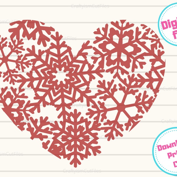 Snowflake Heart SVG, Mandala Heart SVG, Christmas Home Décor Clipart, Cut File for Cricut Silhouette