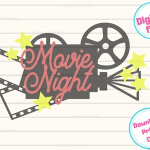 Proiettore cinematografico per serata cinema SVG, Cinema vintage SVG, SVG retrò, Decorazione per serata cinema in casa, File di taglio per Cricut Silhouette, Clipart per cinema