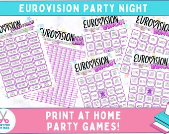 Eurovision 2026 Printable Party Games, Sweepstake for Eurovision, Eurovision Bingo Cards, Print at Home Party Night,
