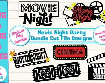 Filmfest SVG-paket, bioskylt SVG, hemmafilmkväll SVG, filmfestdekor, retro teaterclipart, klippfil för Cricut Silhouette