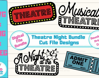 Paquete de teatro SVG, musicales SVG, noche de teatro SVG, mamá de escenario SVG, letrero retro vintage, clipart de actuación, archivo de corte para Cricut Silhouette