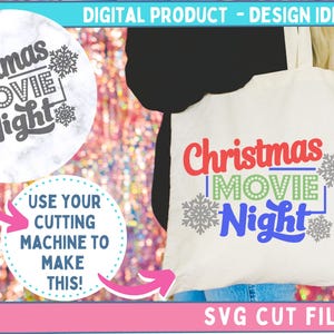 Christmas Movie Night SVG Cut File Tote Bag Design Idea