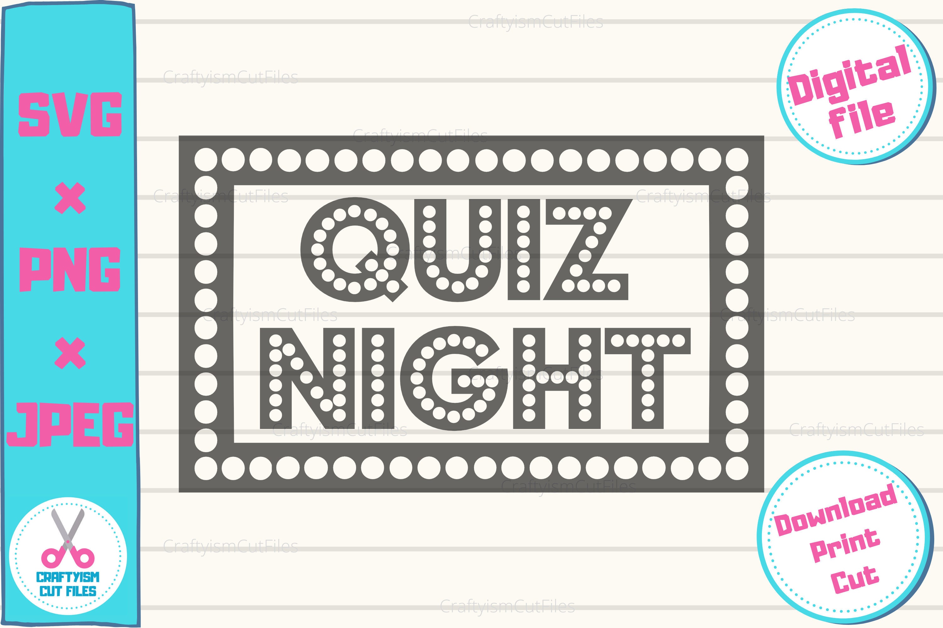 Quiz Night SVG, Zoom Party SVG, Home Party Night Décor, Retro Sign