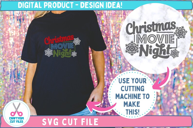 Christmas Movie Night SVG Cut File T-shirt Design Idea
