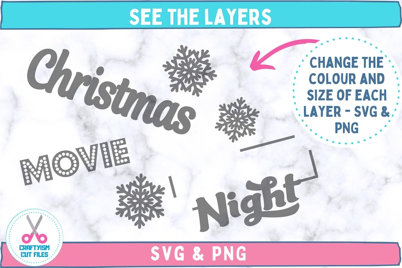 Christmas Movie Night SVG Cut File Layers