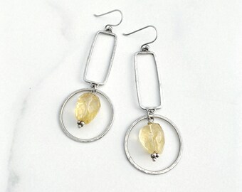 Silver Citrine Geometric Earrings