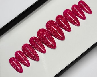 Bright pink glitter Press on Nails | festival summer nails Fake Nails | False Nails | Glue on nails | Sets of 10 & 20 nails | luxury nails