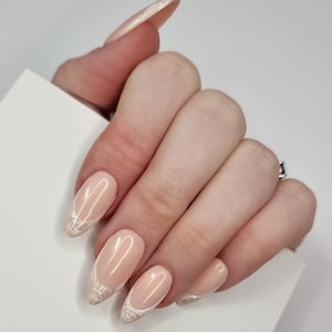 Pearl French Tip press on Nails | glue on nails | Fake Nails | False Nails | hand painted | stick on nails | Sets of 10 and 20 nails image 1