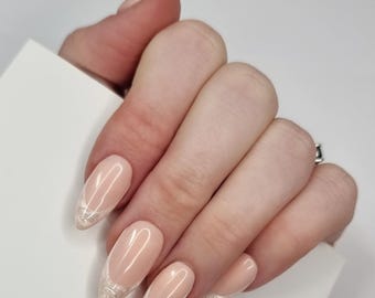 Pearl French Tip press on Nails | glue on nails | Fake Nails | False Nails | hand painted | stick on nails | Sets of 10 and 20 nails