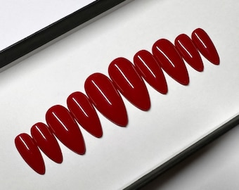 Classic Red Press On Nails, Hand painted custom nails, Luxury press ons