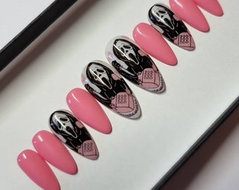 Scream press on Nails | Halloween nails | Fake Nails | False Nails | hand painted | Glue on nails  | Sets of 10 and 20 nails Ghostface