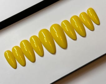 Yellow Press On Nails | Hand Painted False Nails, Summer Glue on Nails