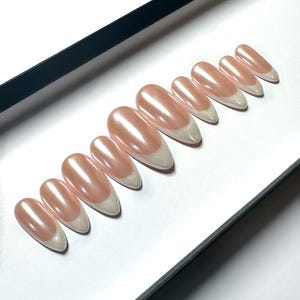 Chrome White French tip press on Nails | glue on nails | Fake Nails | False Nails | hand painted | Glue on nails | Sets of 10 and 20 nails image 2