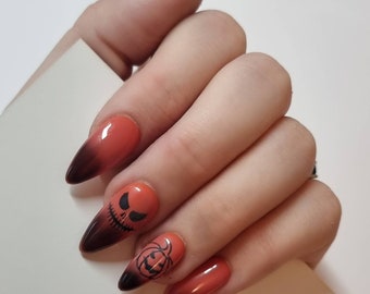 Pumpkin press on nails | Fake Nails | False Nails | hand painted | Glue on nails | Full set of nails | Halloween Nails | Colour Change Nails