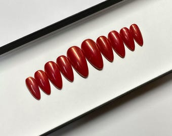 Red and Gold Chrome Press On Nails | glue on nails | Fake Nails False Nails | stick on nails | set of custom hand painted luxury nails