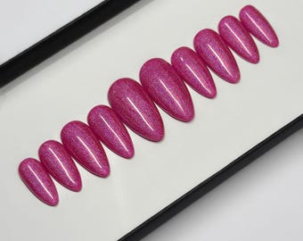 Holo pink Press on Nails | festive nails sparkly nails Fake Nails | False Nails | Glue on nails | Sets of 10 and 20 nails | luxury press ons