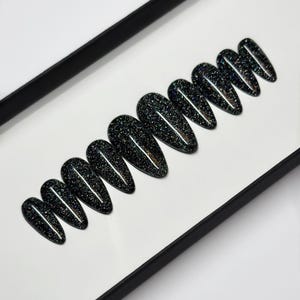 Glitter Black Press on Nails | reflective nails Fake Nails | False Nails | Glue on nails | Sets of 10 and 20 nails | luxury press ons afbeelding 1