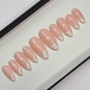Pearl French Tip press on Nails | glue on nails | Fake Nails | False Nails | hand painted | stick on nails | Sets of 10 and 20 nails image 3