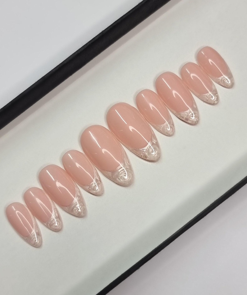 Pearl French Tip press on Nails | glue on nails | Fake Nails | False Nails | hand painted | stick on nails | Sets of 10 and 20 nails image 3