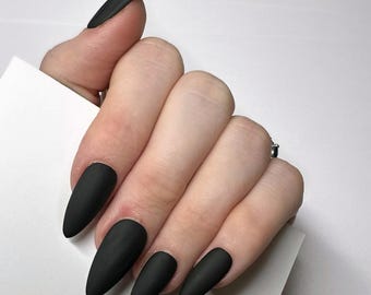 Matte Black Press on Nails | Fake Nails | False Nails | hand painted press on nails | Glue on nails  | Sets of 10 and 20 nails
