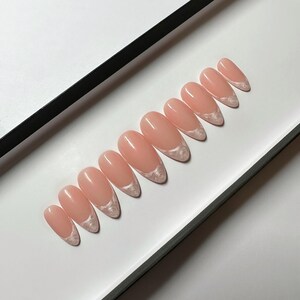 Pearl French Tip press on Nails | glue on nails | Fake Nails | False Nails | hand painted | stick on nails | Sets of 10 and 20 nails image 2
