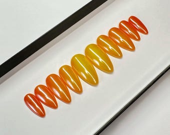 Orange Thermo Chrome press on Nails | glue on nails | Fake Nails False Nails | hand painted nails | Glue on nails | Orange Glazed Donut