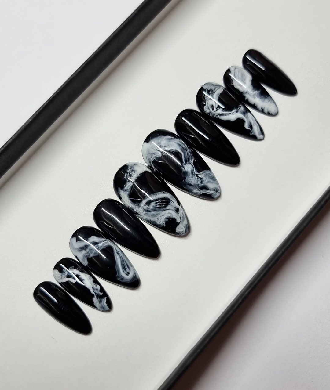 Black and White Smoke Press on Nails | Fake Nails | False Nails | Hand Painted | Glue on Nails | Sets of 10 and 20 Nails | Glue on Nails - Etsy UK