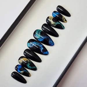 Black and colour Smoke Press on Nails | Fake Nails | False Nails | hand painted | Glue on nails  | Sets of 10 and 20 nails | Glue on Nails